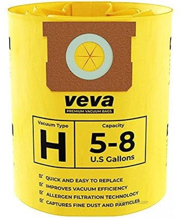 VEVA 20 Pack Premium Vacuum Filter Bags Type H 9067100 Work with Shop Vac 5-8 Gallon Vacuum Part # SV Shopvac Shop-Vac 90671