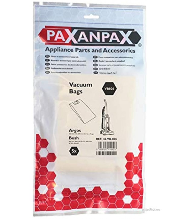 Paxanpax VB806 Compatible Paper Bags Argos Value VU-201 Bush BU202 BC302 Series Pack of 5