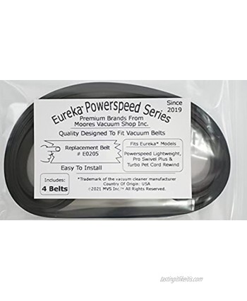 Eureka #E0205 Powerspeed Lightweight Pro Swivel Plus & Turbo Pet Cord Rewind Vacuum Belts 4 Pack