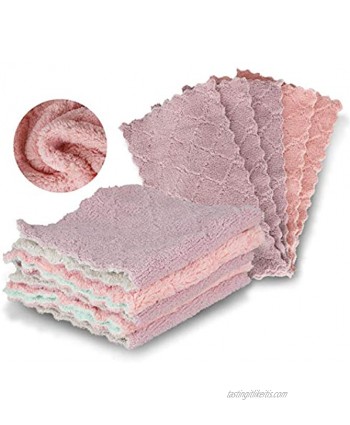 10Pcs Ultra Absorbent Microfiber Cleaning Cloth Towels Double-Sided Thick Fiber Cleaning Cloth,Kitchen Dishcloth Towels Random Color