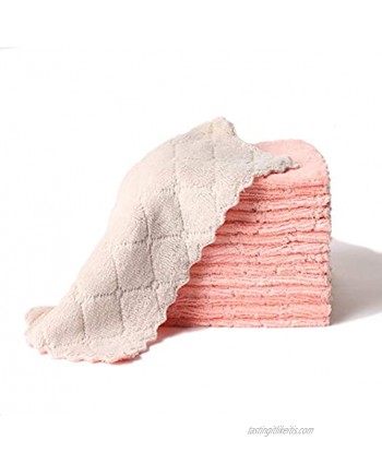 15 Pack Kitchen Dish Towels Microfiber Cleaning Cloth Super Absorbent Coral Velvet Dishtowels Nonstick Oil Fast Drying with Machine Washable Pink+Grey