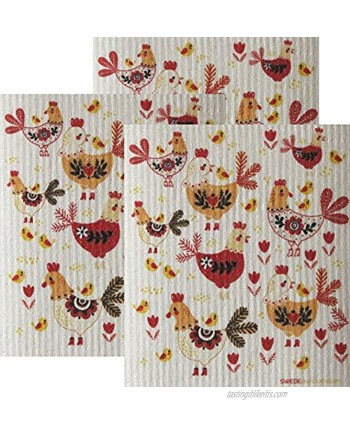Chickens! Set of 3 Each Swedish Dishcloths | ECO Friendly Absorbent Cleaning Cloth | Reusable Cleaning Wipes