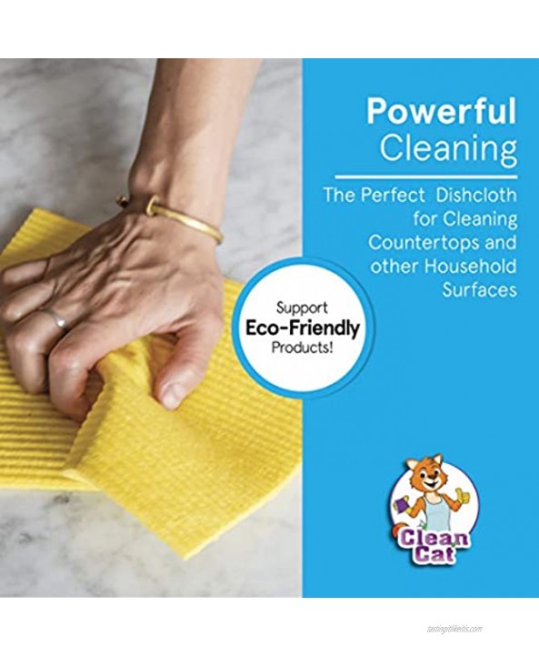 Clean Cat Swedish Dishcloths for Kitchen Dish Sponge Cloths Bulk 10-Pack No Odor Eco-Friendly Reusable Set for Kitchen Cleaning Super Absorbent Dish Cloth Cleaning Wipes
