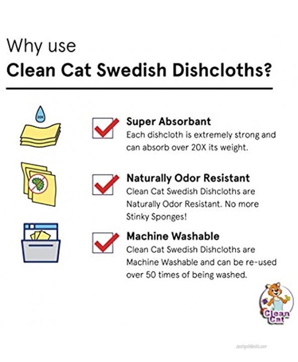 Clean Cat Swedish Dishcloths for Kitchen Dish Sponge Cloths Bulk 10-Pack No Odor Eco-Friendly Reusable Set for Kitchen Cleaning Super Absorbent Dish Cloth Cleaning Wipes