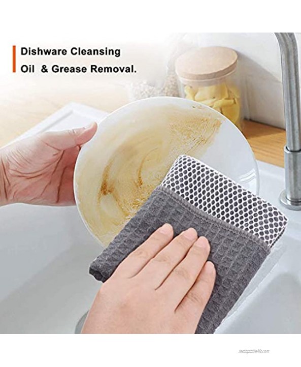 KinHwa Microfiber Dish Cloths High Absorbent Dish Rags for Washing Dishes Kitchen Wash Cloths with Poly Scour Side 6Pack 12 Inch x 12 Inch Grey