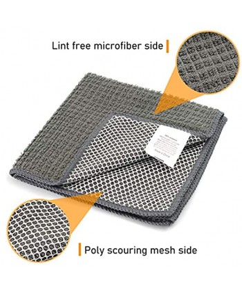 Microfiber Dish Cloths High Absorbent Dish Rags for Kitchen Cleaning Wash Cloth Towels with Scrub Side Lint Free Fast Drying Gray-4pack 12inch x 12inch