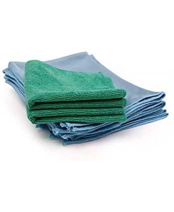 Microfiber Glass Cleaning Cloths | Streak Free Windows & Mirrors | Lint Free Towels | Car Windows Wipes | Polishing Rags | Machine Wash- Blue Green 8 Pack