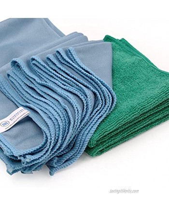 Microfiber Glass Cleaning Cloths | Streak Free Windows & Mirrors | Lint Free Towels | Car Windows Wipes | Polishing Rags | Machine Wash- Blue Green 8 Pack