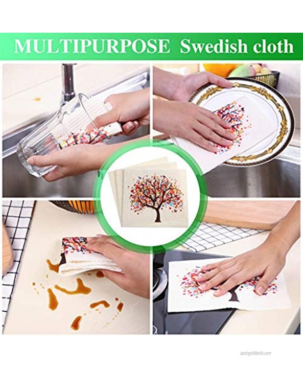 Mixed Trees Swedish Dishcloths Washable Reusable Absorbent Cleaning Cloth Set No Odor Cleaning Wipes Dish Towels for Kitchen Bar Counter 6