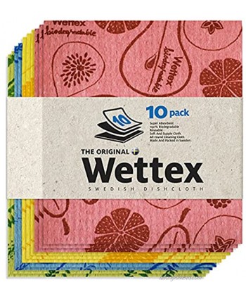 Original Wettex Swedish Dish Cloths 10-Pack Highly Absorbent Dish Rag Hand Towel for Cleaning Kitchen Washing Dishes. Reusable They Don't Smell. Eco-Friendly Replacement for Cellulose Sponge