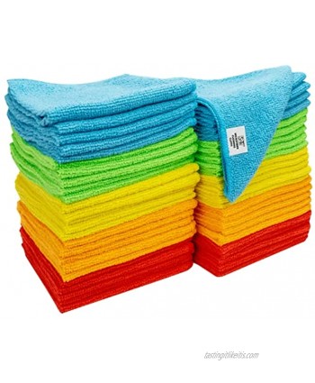 S&T INC. 968601 Microfiber Cleaning Cloths Reusable and Lint-Free Towels for Home Kitchen and Auto 50 Pack Assorted Multi Color