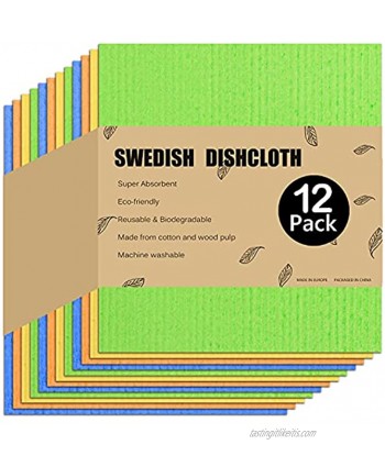 sundee 12 Pack Swedish Dishcloth Cellulose Sponge Cloths for Kitchen Reusable Premium Cleaning Cloths for Washing Dishes Absorbent Dish Cloth Hand Towel