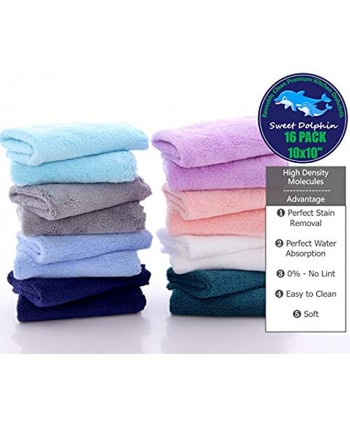 SWEET DOLPHIN 16 Pack Soft Kitchen Dishcloths 0% Shed Lint No Odor Reusable Dish Towels Premium Dish Cloths Absorbent Coral Fleece Cleaning Wipes No Water Mark Square 10 x 10 inchs