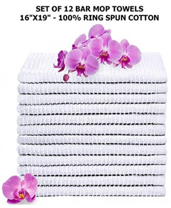 Talvania Bar Mop Towels 16”x19” White Kitchen Bar Towel 12 Pack 100% Cotton Ribbed Cleaning Cloths Rags Super Absorbent Terry Multi-Purpose Bar Mops Shop Towels for Home Restaurant Commercial Use