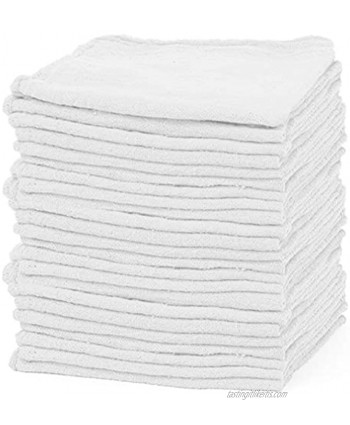 Talvania Shop Towels – Pack of 50 Reusable Cleaning Rags – Durable Quality Cotton Towel– Soft and Smooth – Super Absorbent Shop Rags 13" x 13"– Machine Washable – Suitable for All Purposes White