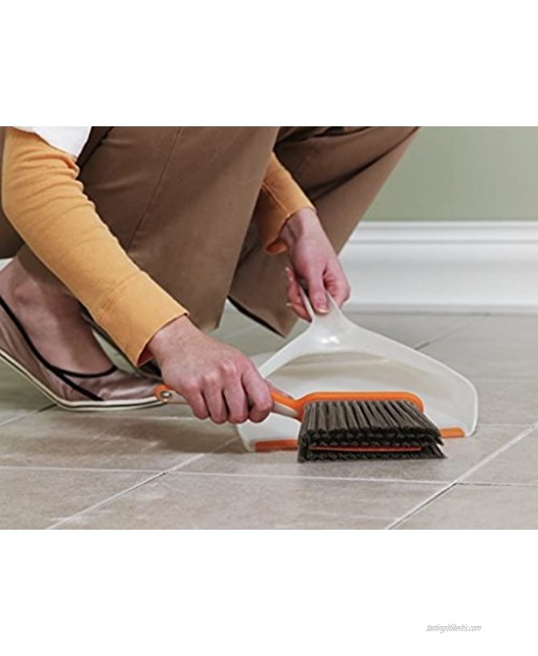 Bissell Smart Details Brush and Dustpan Set with Soft Touch no Scuff Rubber Edges 1764 White Orange
