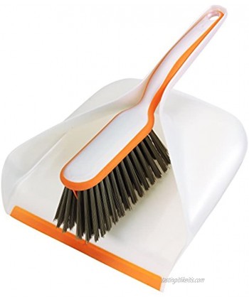 Bissell Smart Details Brush and Dustpan Set with Soft Touch no Scuff Rubber Edges 1764 White Orange