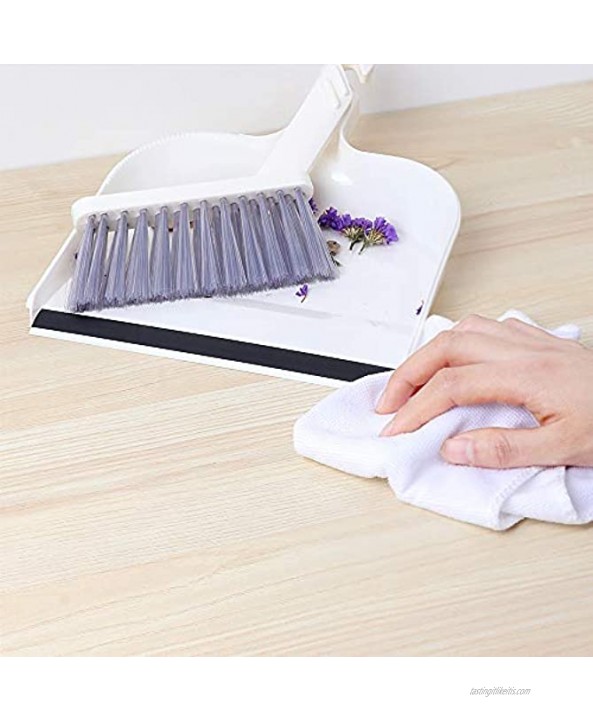 Dust Pan and Brush McoMce Hand Broom and Dustpan Set Small Dustpan and Brush Set for Floor Sofa Desk Keyboard Car Dog Cat and Other Pets Cleaning Ergonomic Brush Design with a Rag White