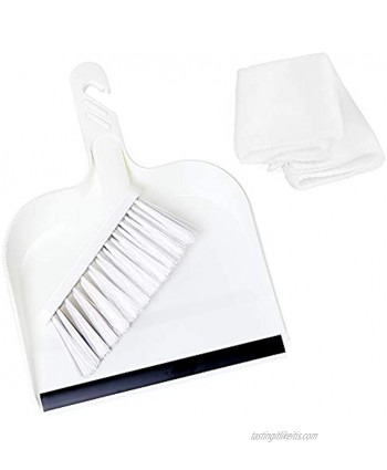 Dust Pan and Brush McoMce Hand Broom and Dustpan Set Small Dustpan and Brush Set for Floor Sofa Desk Keyboard Car Dog Cat and Other Pets Cleaning Ergonomic Brush Design with a Rag White
