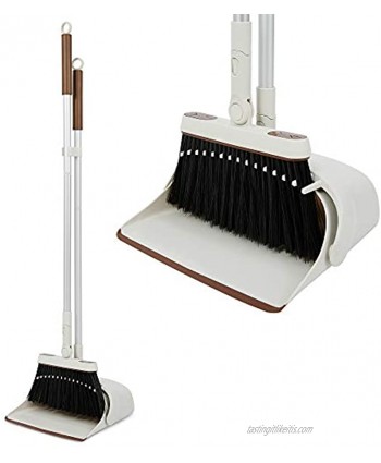 Jekayla Broom and Dustpan Set with Long Handle Upright and Lightweight Cleaning Combo for Home Kitchen Room Office Lobby Brown and Grey