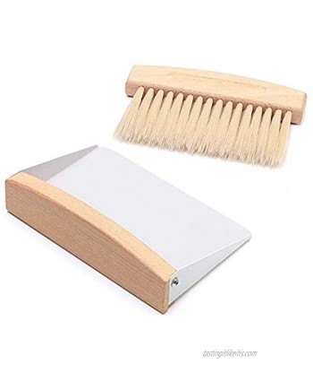 Mini Dustpan and Brush Set Wood Small Metal Dust Pan Natural Table Top Handy Brush for Sweeping