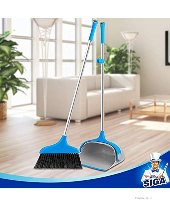 MR.SIGA Upright Broom and Dustpan Set Blue&Gray