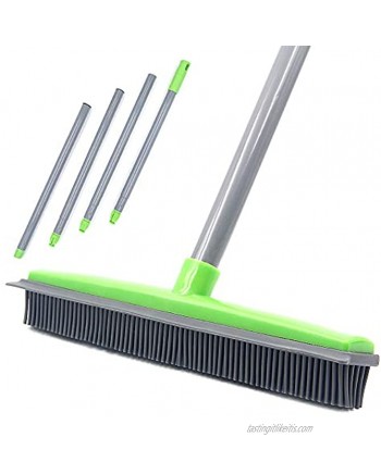 Affogato Iamagie Push Broom Long Handle Rubber Bristles Sweeper Squeegee Edge 59 inches Non Scratch Bristle Broom for Pet Cat Dog Hair Carpet Hardwood Tile Windows Clean Water Resistant
