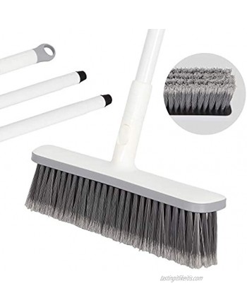 BOOMJOY Outdoor Push Broom Soft Carpet Brush for Pet Hair Kitchen Broom with 50" Iron Long Handle for Garage Deck Carpet Bathroom Boat Concrete Tile Wall Patio