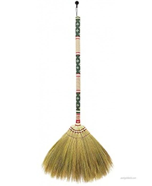 Broom Multi-Surface L.39-40 Inch ,Natural Grass Broom with Bamboo Handled Indoor Outdoor Smooth & Hard Floor Sweeping Cleaning Tool Unique Handmade Craft Broom Design for Home Kitchen Bedroom