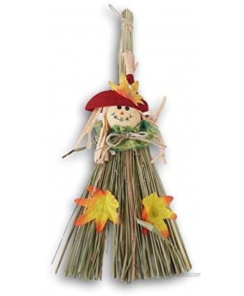 Craft Supply Natural Decorative Broom with Cloth and Jute Scarecrow Accent for Walls Windows and More 17.5 Inches Tall Red