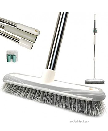 IZSOHHOME Push Broom,Tub Tile Broom Brush,Stiff Bristles Broom for Shower Cleaning Patio Kitchen,Grout and Garage,Indoor Outdoor Cleaning Brush,Adjustable Stainless Steel Long Handle-46.5"