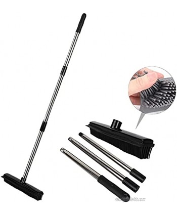 JEBBLAS Rubber Floor Broom Adjustable Long Handle Pet Hair Removal Broom for Househeld Cleaning Floor Indoor Outdoor 49" Length