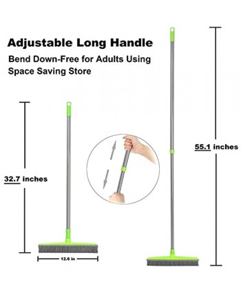 LandHope Push Broom Long Handle Rubber Bristles Sweeper Squeegee Edge 54 inches Non Scratch Bristle Broom for Pet Cat Dog Hair Carpet Hardwood Tile Windows Clean Water Resistant Telescopic
