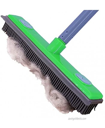 LJXZXMY Pet Hair Removal Rubber Broom with Squeegee,pet Hair Broom for All Surfaces,Carpet rake for pet or Human Hair Removal,Soft Push Broom,Can be Used as a mop,Adjustable Long Handle 59〃,Green
