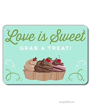 PetKa Signs and Graphics PKWD-0067-NA_10x7"Love is Sweet Grab A Treat" 10" x 7" Aluminum Sign 7" Height 0.04" Wide 10" Length Cupcakes Green