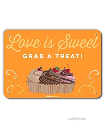 PetKa Signs and Graphics PKWD-0069-NA_14x10"Love is Sweet Grab A Treat" 14" x 10" Aluminum Sign 10" Height 0.04" Wide 14" Length Cupcakes Orange