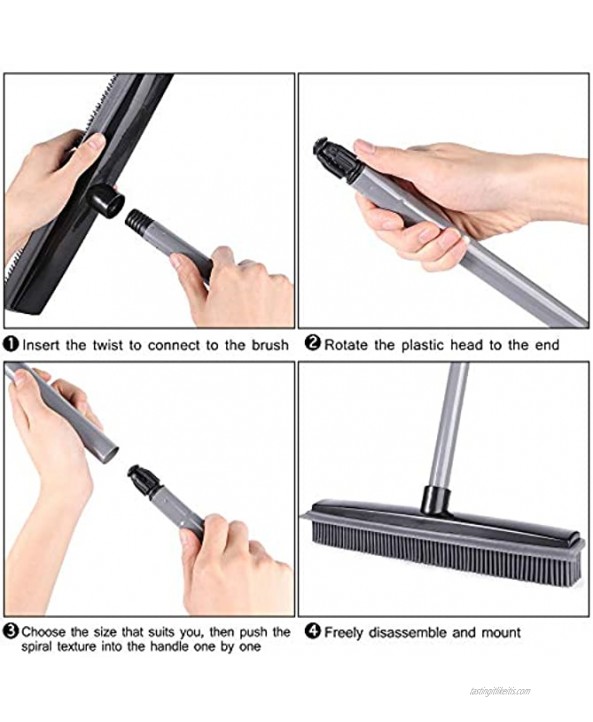 Push Broom Soft Bristle Rubber Sweeper Squeegee Edge with 59 inches Adjustable Long Handle Rubber Broom for Hair Pet Dog Hardwood Floor Carpet