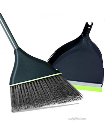 Guay Clean Angled Broom and Dustpan Set with Adjustable Handle Easy Sweeping for Home Kitchen Office Floor Collects Dust Dirt Debris Built-in Broom Comb Green