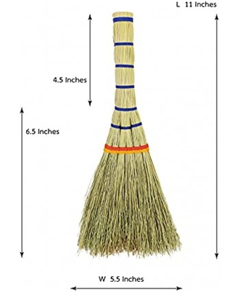 Small Corn Wisk Brush Broom 11 Inch Blue Red Flagged Indoor Heavy Duty Multi Surface Hard & Soft Floor Home Office Cleaning Tool Supplies 100% Handmade for Household Sweeping Indoor Outdoor Blue